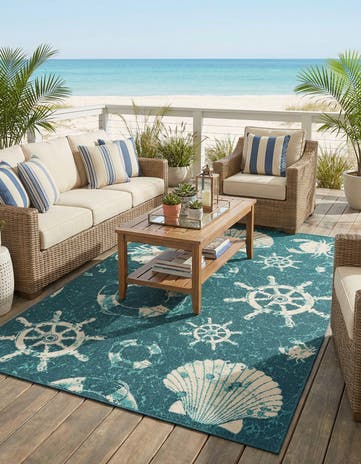 5' 3 x 8' Easy-Clean Coastal Indoor / Outdoor Rug