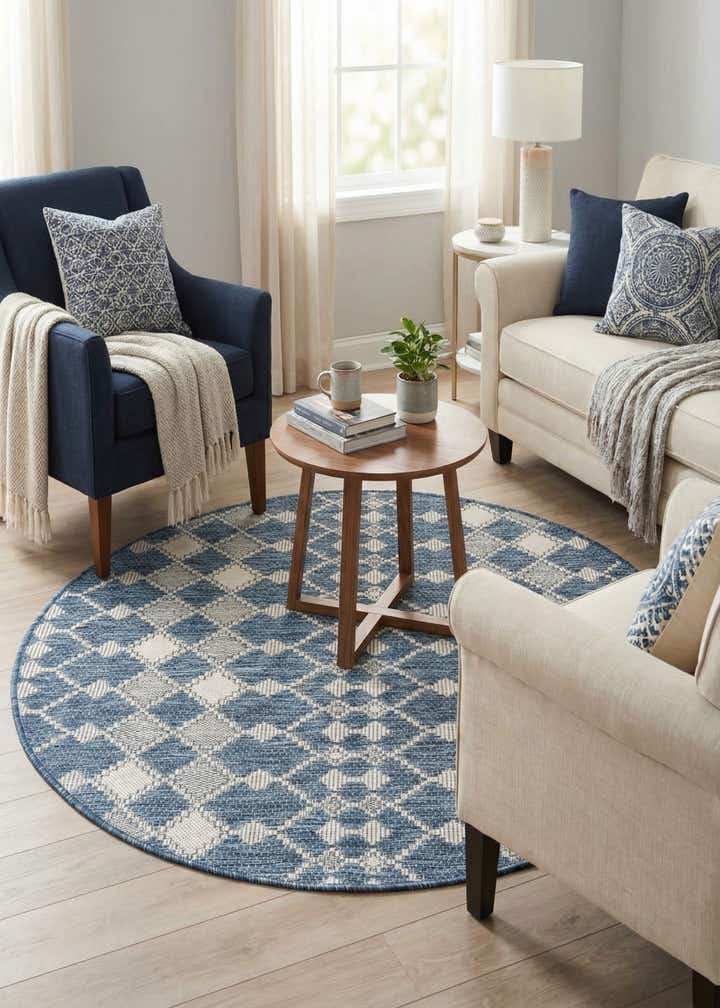 4' x 4' Easy-Clean Trellis Indoor / Outdoor Round Rug