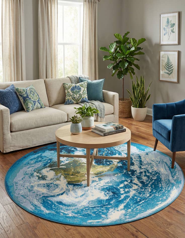 Detail image of 6' 1 x 6' 1 Easy-Clean Modern Indoor / Outdoor Round Rug