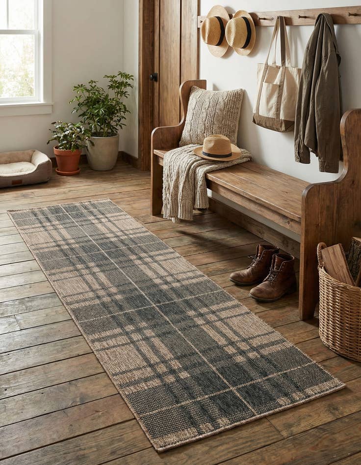 Detail image of 2' x 6'  Washable Checkered Indoor / Outdoor Runner Rug