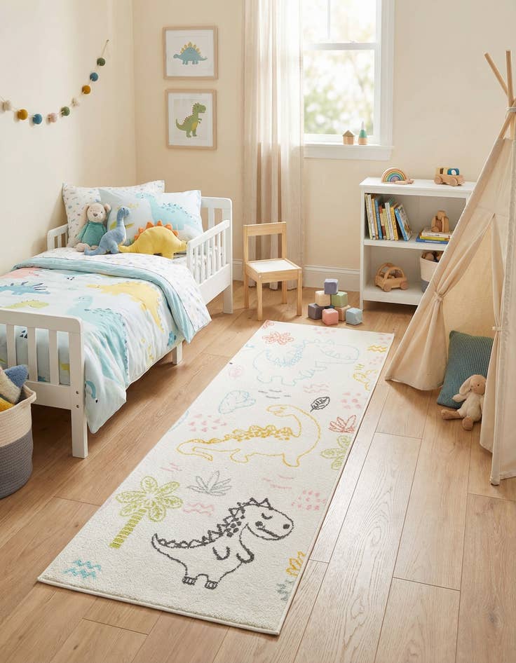 Detail image of 2' 2 x 6' 1 Dinosaur Whimsy Kids Runner Rug