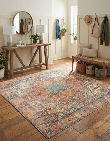 Rust Red Washable Timeless Square Rug