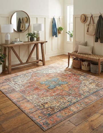 Rust Red Washable Timeless Square Rug
