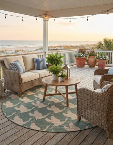 7' 10 x 7' 10 Easy-Clean Coastal Indoor / Outdoor Round Rug
