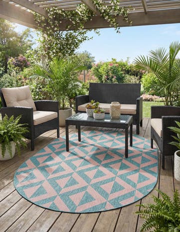 Pink and Aqua Easy-Clean Jill Zarin Napa Indoor / Outdoor Oval Rug