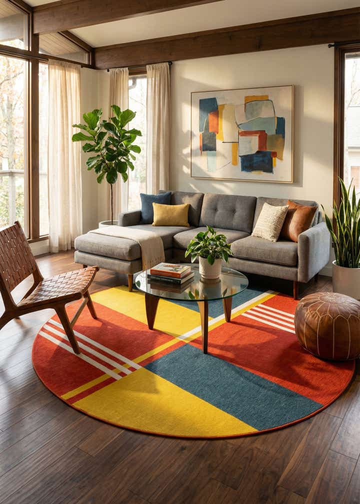 7' 10 x 7' 10 Easy-Clean Modern Indoor / Outdoor Round Rug