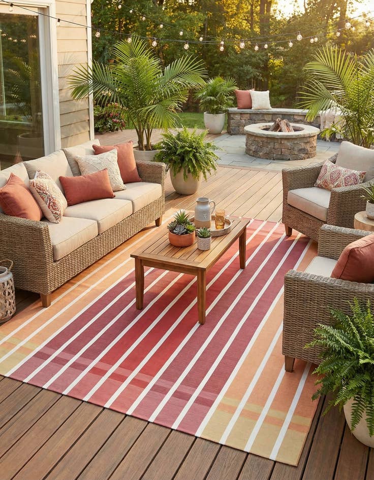Detail image of 10' x 13' Easy-Clean Striped Indoor / Outdoor Rug