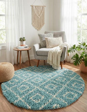 5' 3 x 5' 3 Lattice Shag Round Rug