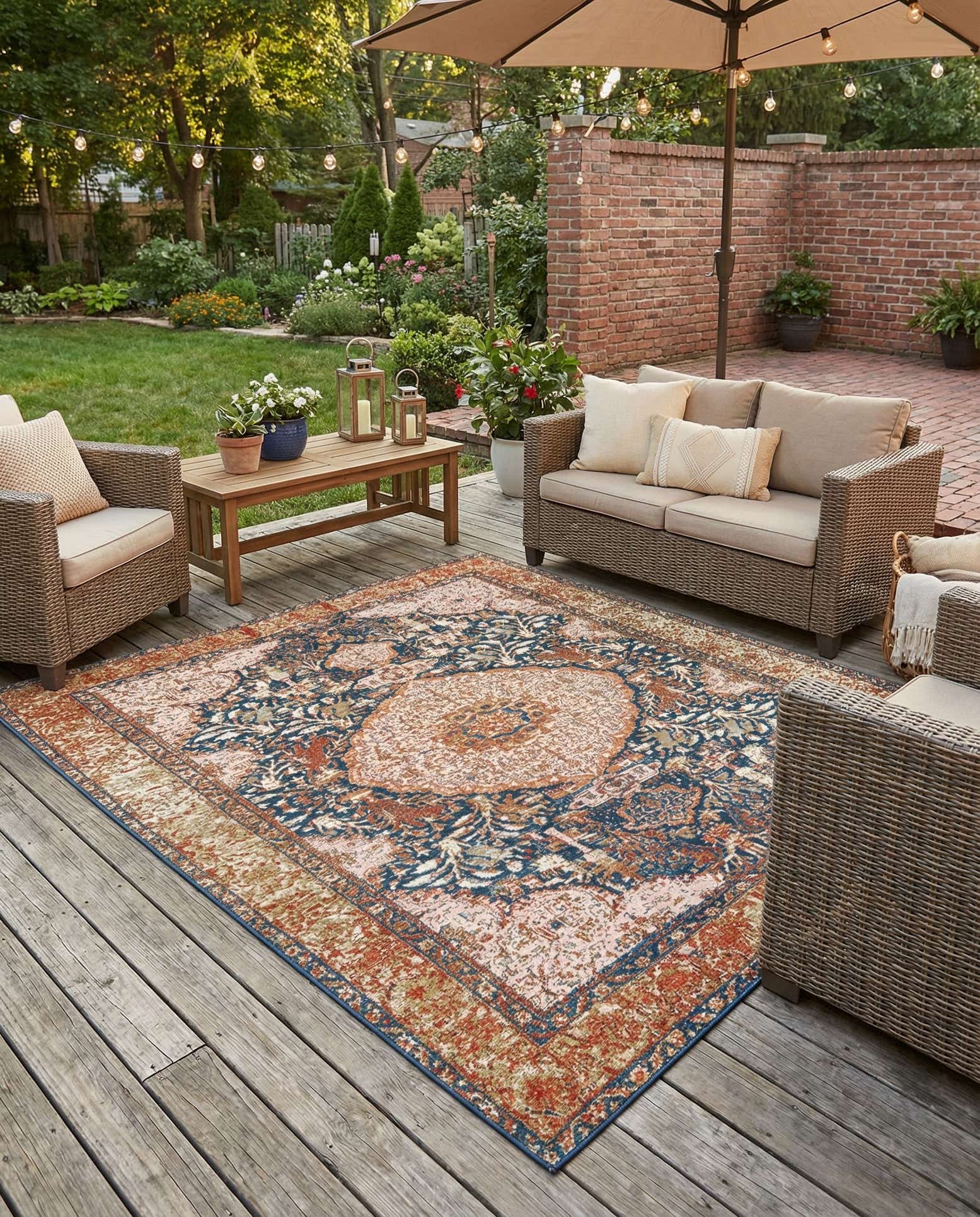 7' 10 x 7' 10 Easy-Clean Traditional Indoor / Outdoor Square Rug