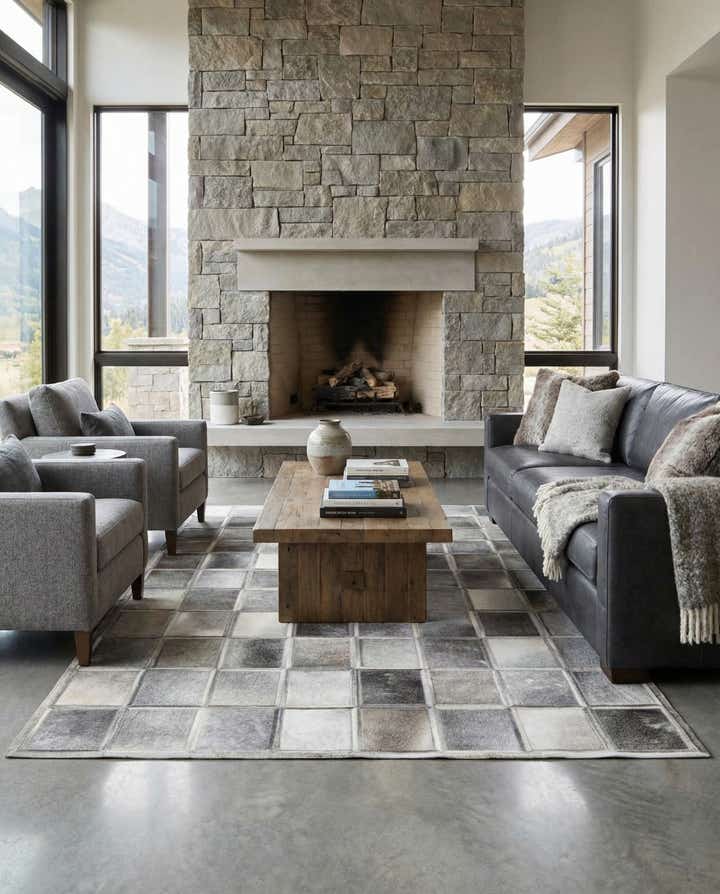 5' 4 x 7' 7 Cowhide Leather Rug