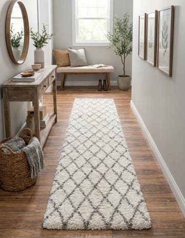Pure Ivory Moroccan Shag Runner Rug