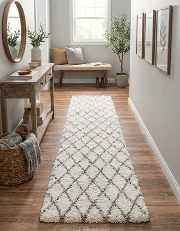 Pure Ivory Moroccan Shag Runner Rug