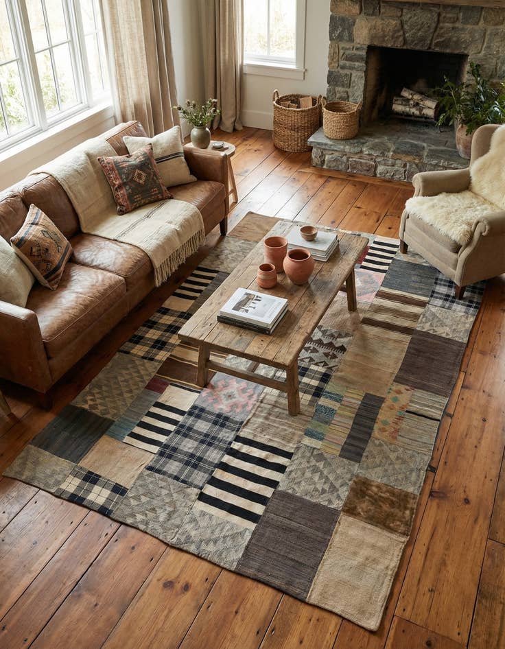 Detail image of 6' 7 x 9' 6  Hand Woven Kilim Patchwork Wool Rug