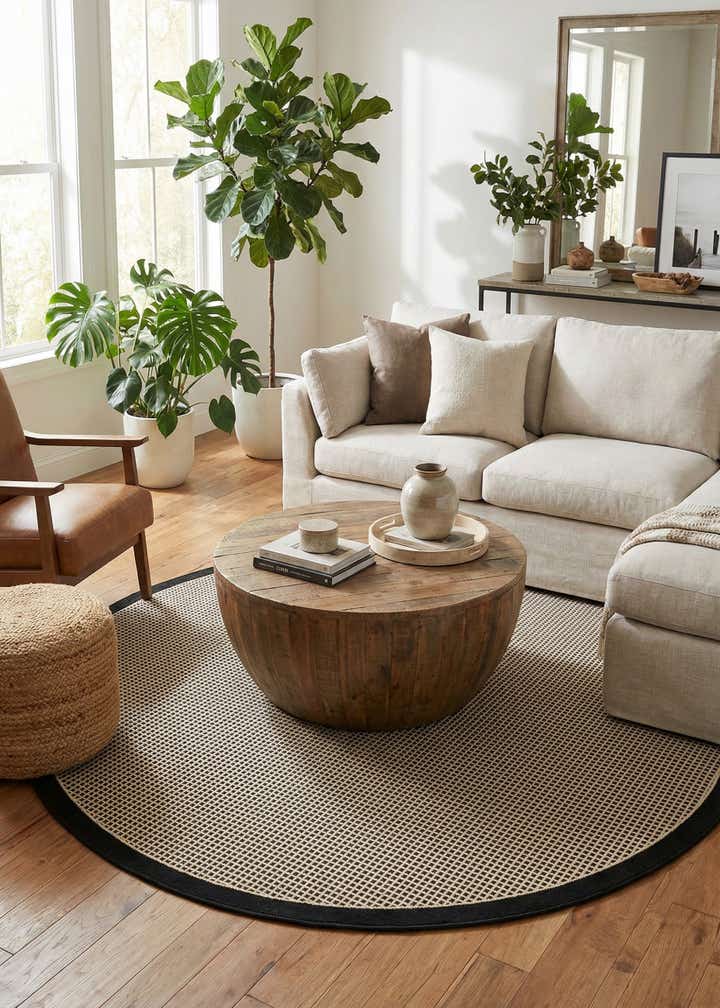 7' 10 x 7' 10 Easy-Clean Border Indoor / Outdoor Round Rug