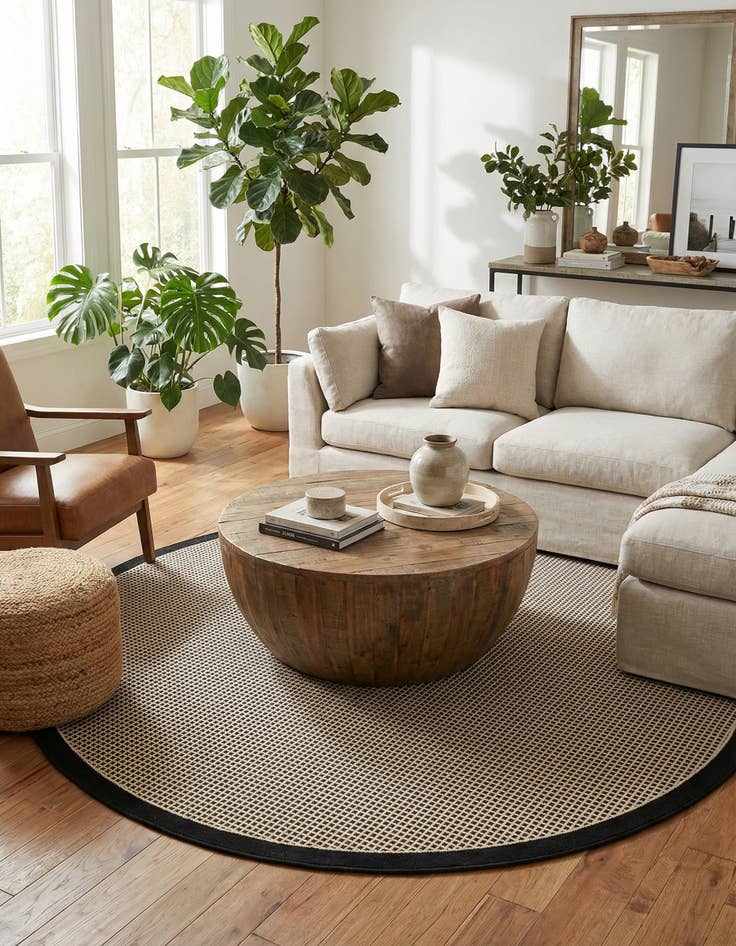 Detail image of  7' 10 x 7' 10  Washable Border Indoor / Outdoor Round Rug