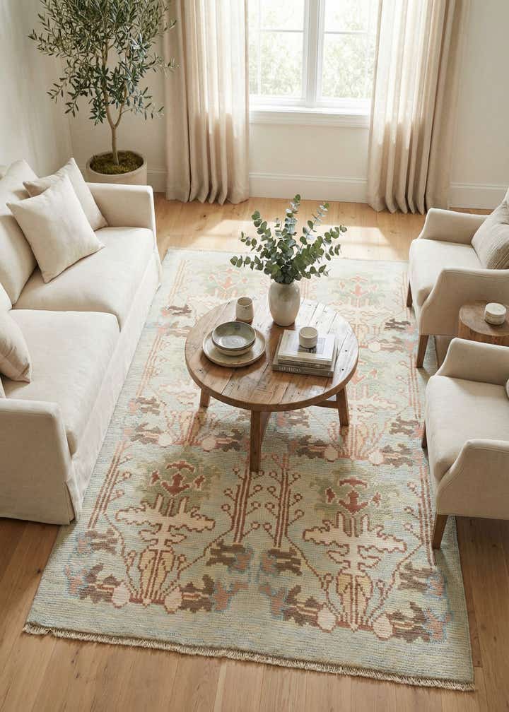 4' 2 x 7' 3 Hand Knotted Oushak Wool Rug