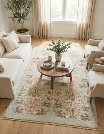 4' 2 x 7' 3 Hand Knotted Oushak Wool Rug
