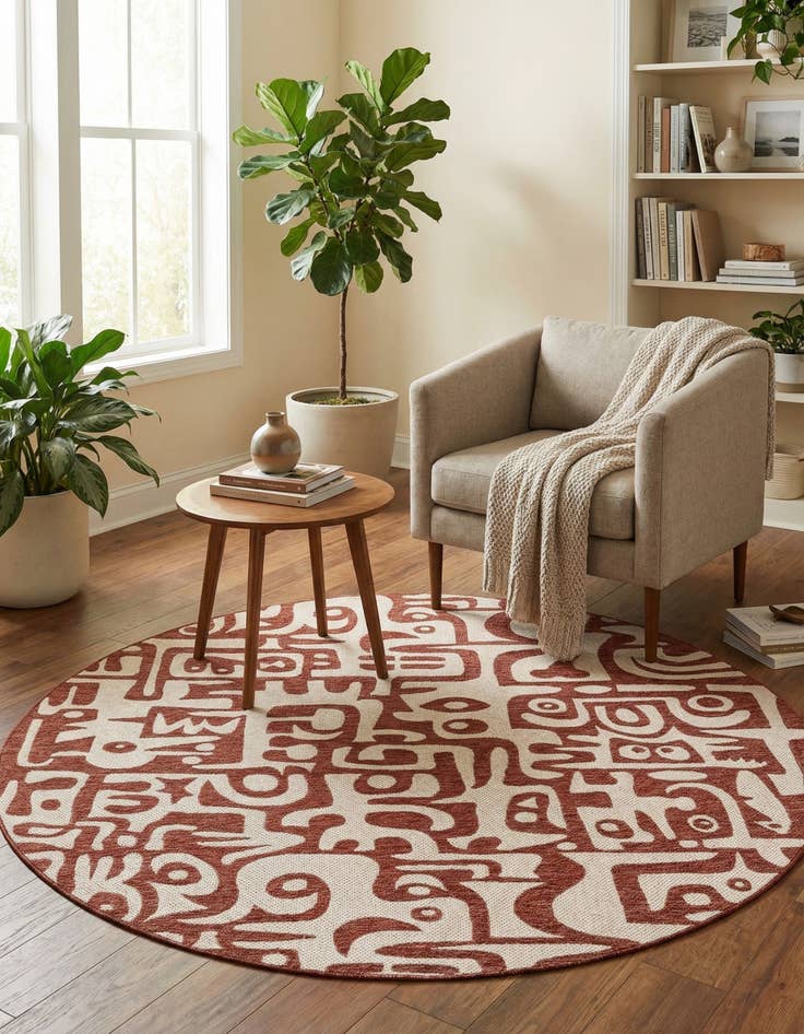 Detail image of 7' 10 x 7' 10  Washable Modern Indoor / Outdoor Round Rug