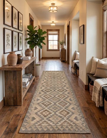 2' 9 x 9' 10 Hand Woven Kilim Maymana Wool Runner Rug