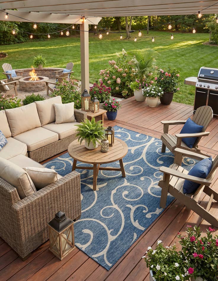 Detail image of 7' 10 x 11'  Washable Botanical Indoor / Outdoor Rug