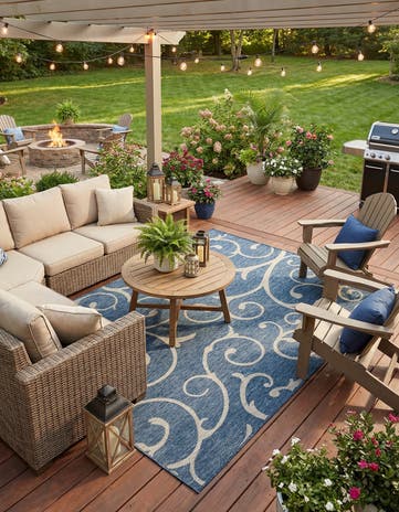 7' 10 x 11' Easy-Clean Botanical Indoor / Outdoor Rug
