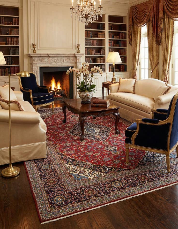 Detail image of 10' 1 x 14' 1  Hand Knotted Kashan Persian Wool Rug