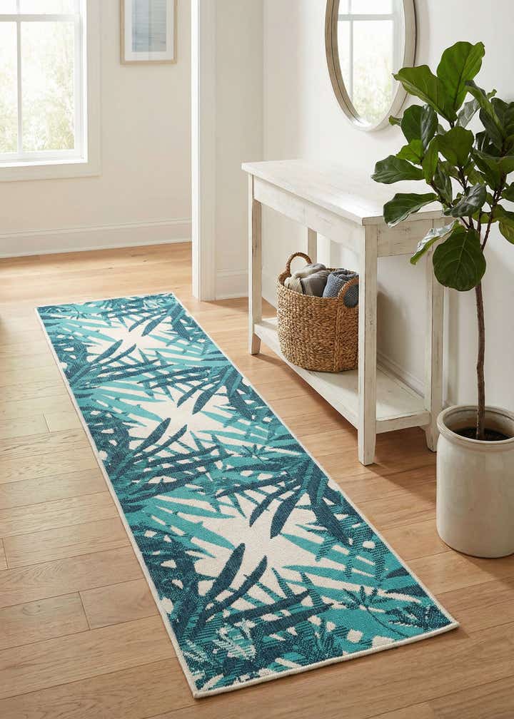 2' x 8' Easy-Clean Botanical Indoor / Outdoor Runner Rug