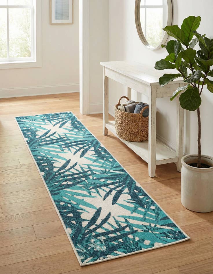 Detail image of 2' x 8' Easy-Clean Botanical Indoor / Outdoor Runner Rug