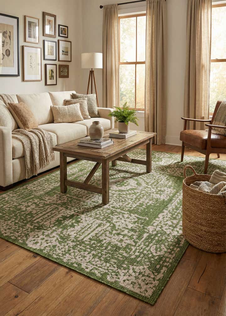 6' x 9' Easy-Clean Traditional Indoor / Outdoor Rug
