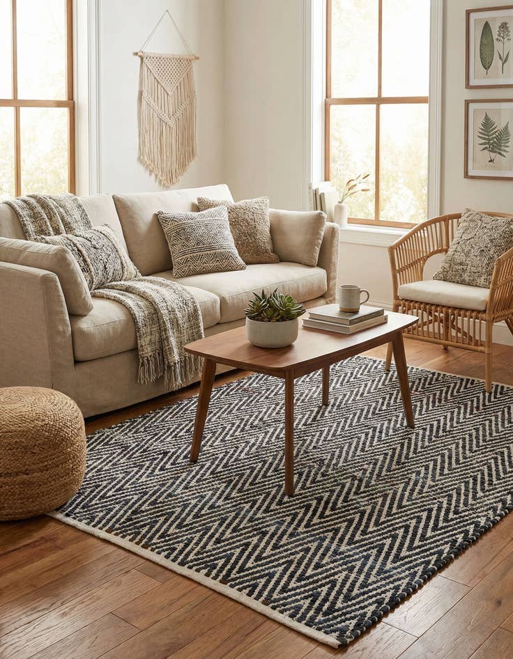 Detail image of  4' 1 x 6' 1  Hand Woven Chindi Chevron Rug