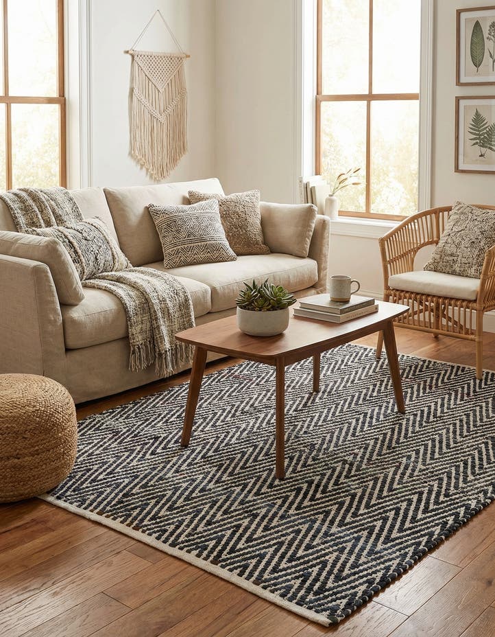 4' 1 x 6' 1 Hand Woven Chindi Chevron Rug