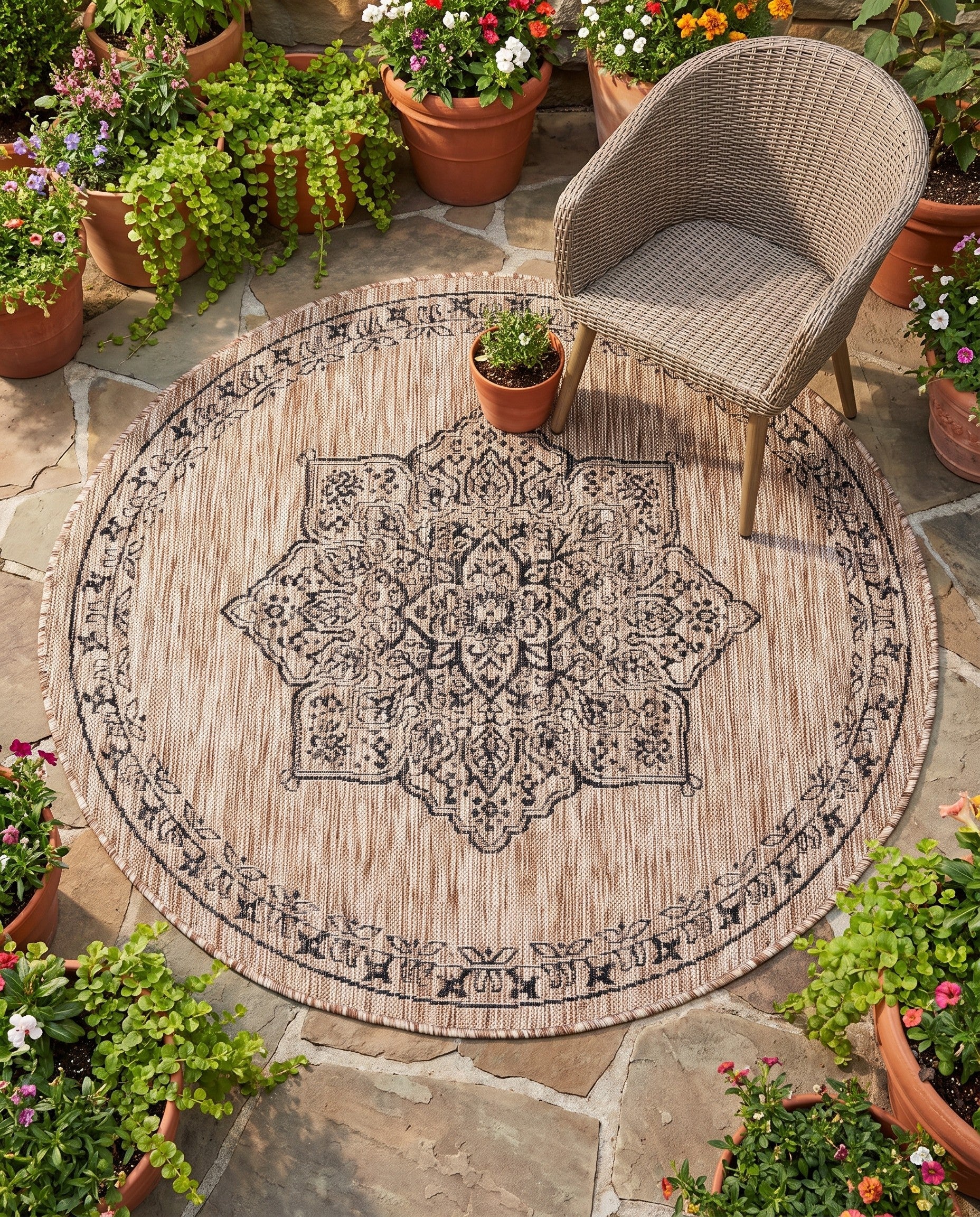 4' x 4' Easy-Clean Traditional Indoor / Outdoor Round Rug