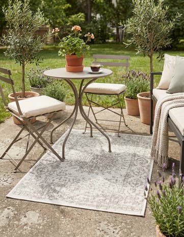 Gray Easy-Clean Traditional Indoor / Outdoor Rug