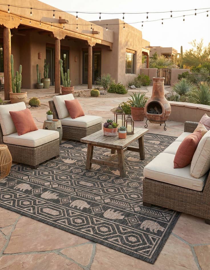Detail image of 9' x 12' Easy-Clean Southwestern Indoor / Outdoor Rug