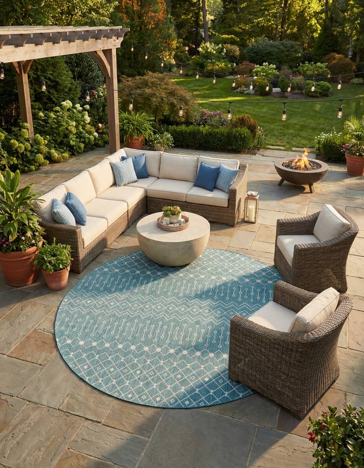 Detail image of 13' x 13'  Washable Trellis Indoor / Outdoor Round Rug