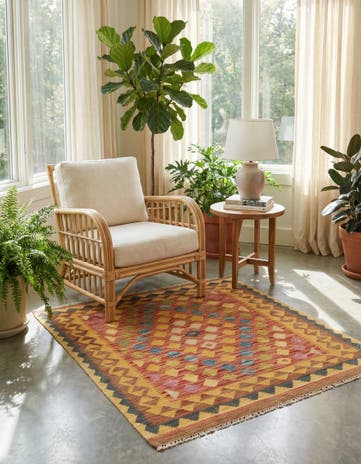 3' 2 x 3' 8 Hand Woven Kilim Maymana Wool Square Rug