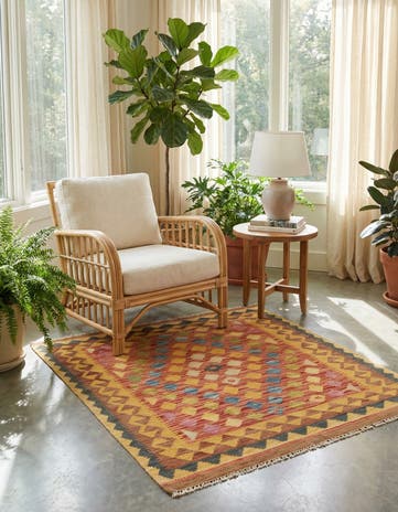 3' 2 x 3' 8 Hand Woven Kilim Maymana Wool Square Rug