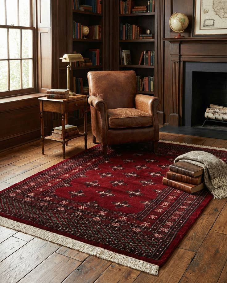 Detail image of 4' 2 x 6' 2 Hand Knotted Torkaman Persian Wool Rug