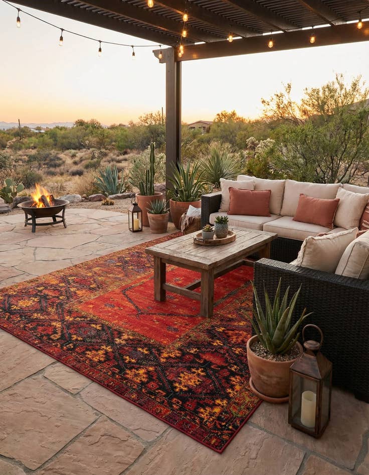 Detail image of 10' x 13' Easy-Clean Tribal Indoor / Outdoor Rug