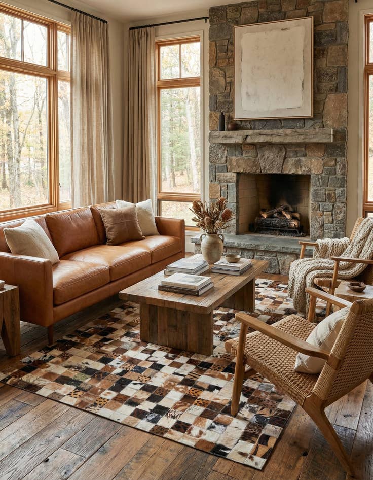 Detail image of  5' 1 x 8' Cowhide Leather Rug