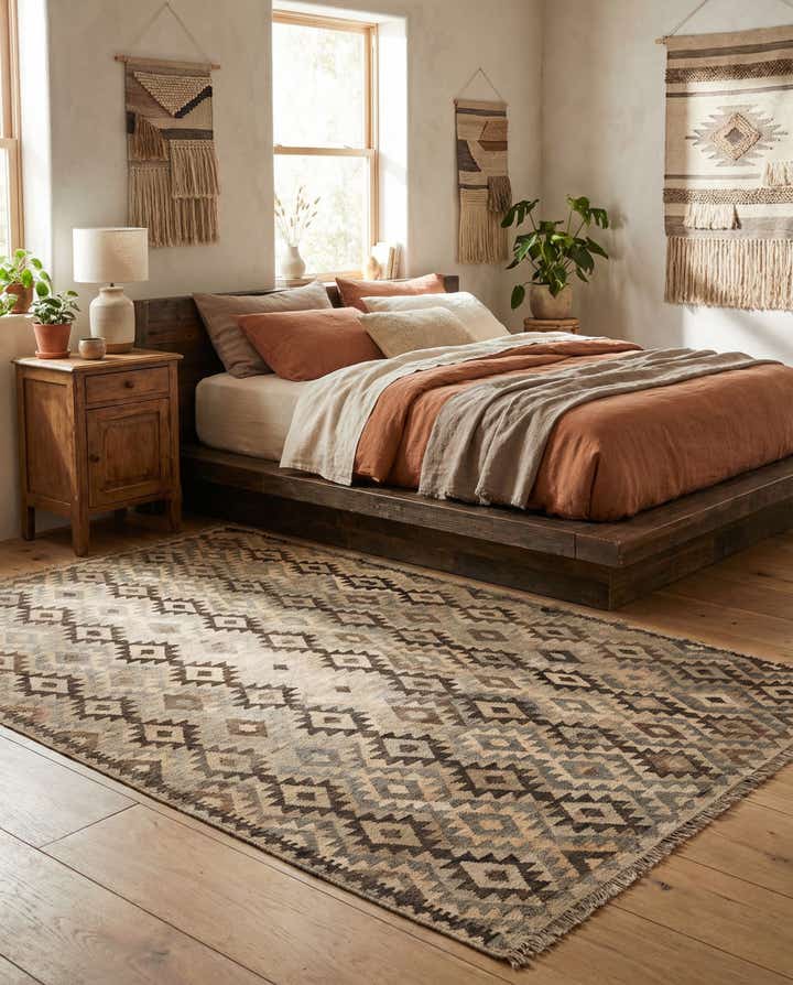 6' 10 x 9' 9 Hand Woven Kilim Maymana Wool Rug