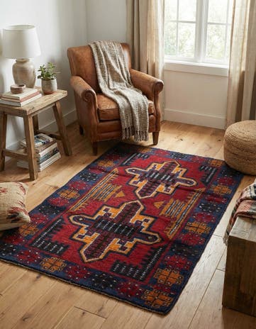 3' x 4' 6 Hand Knotted Balouch Persian Wool Rug