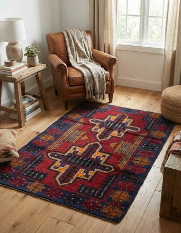 3' x 4' 6 Hand Knotted Balouch Persian Wool Rug