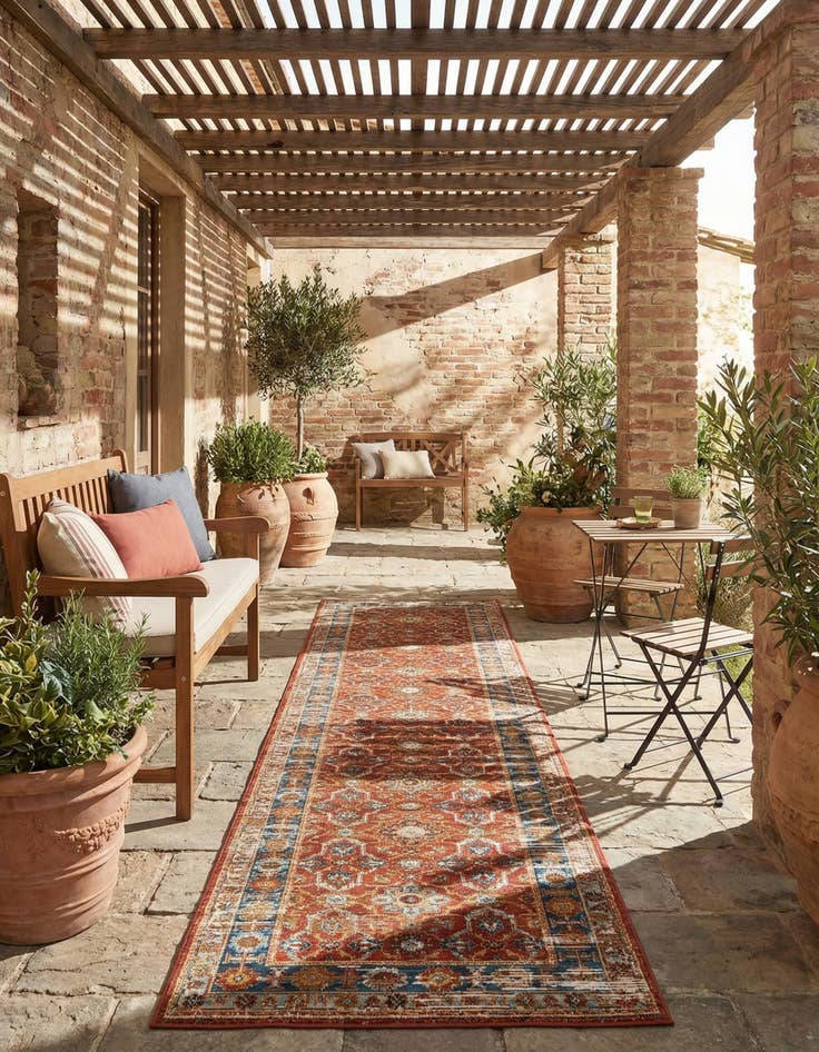 Detail image of 2' 7 x 12'  Washable Traditional Indoor / Outdoor Runner Rug