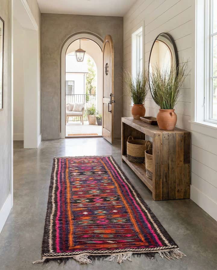 4' 2 x 8' Hand Woven Kilim Fars Wool Runner Rug