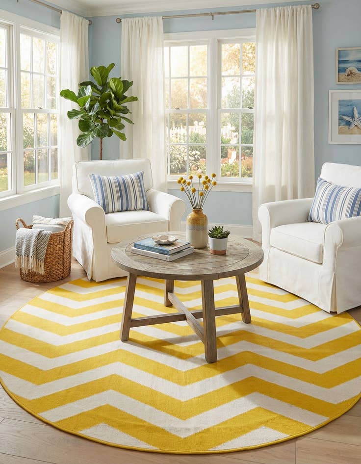 Detail image of 7' x 7'  Washable Coastal Indoor / Outdoor Round Rug