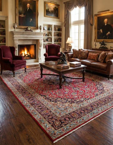 9' 10 x 12' 3 Hand Knotted Mashad Persian Wool Rug