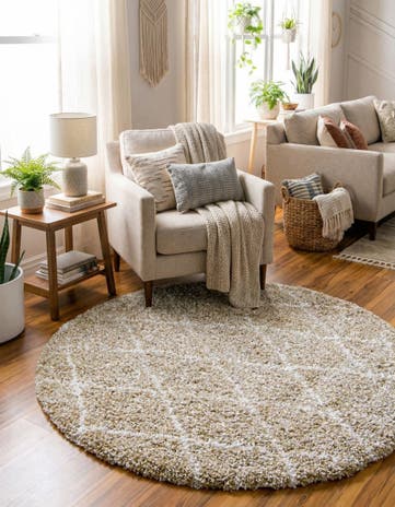 Taupe Moroccan Shag Round Rug