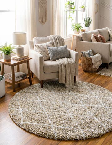 Taupe Moroccan Shag Round Rug