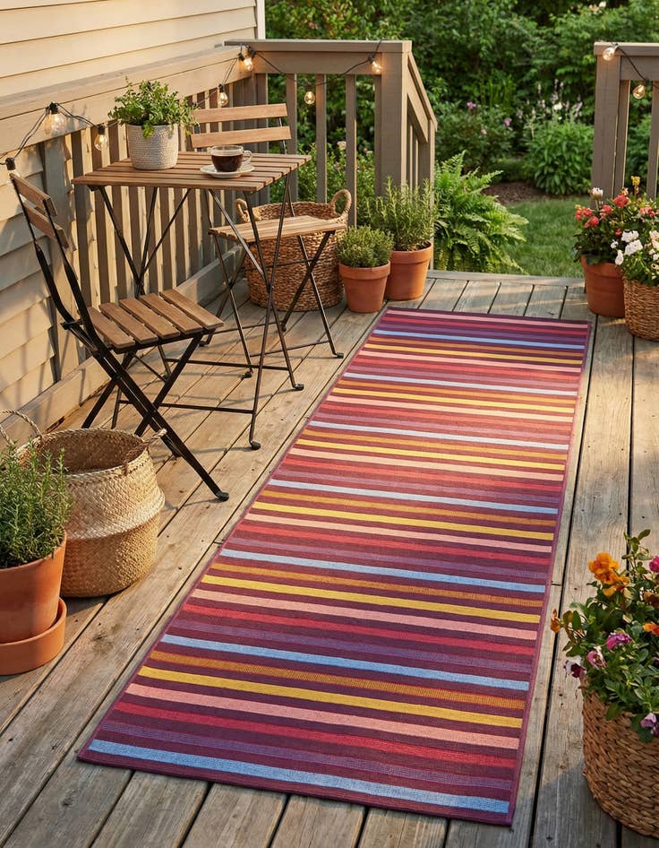 Detail image of 2' x 8'  Washable Striped Indoor / Outdoor Runner Rug